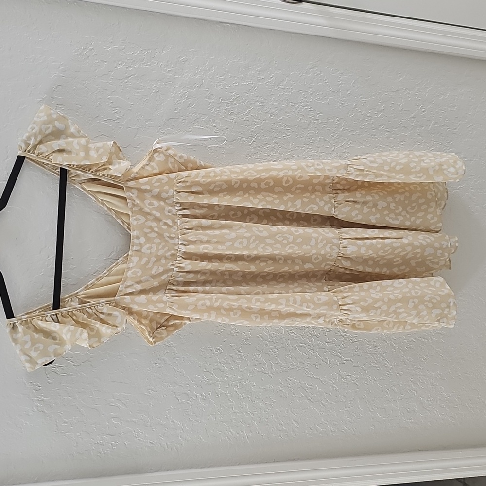Cream Ruffle Mini Dress - Picture 2 of 5